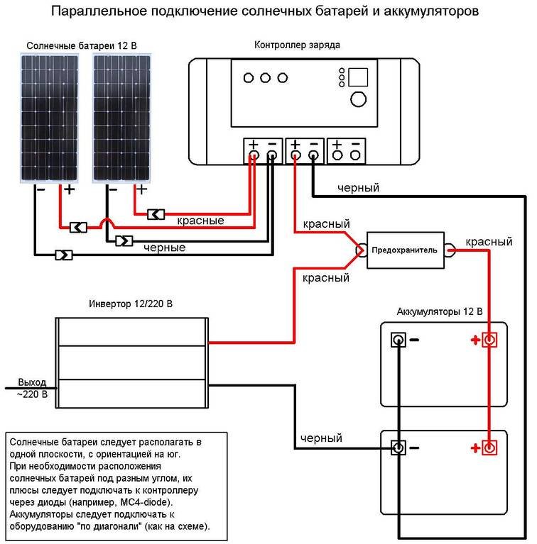 Схема параллельного подключения аккумуляторов и солнечных панелей